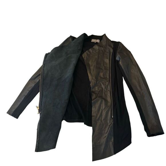 Michael Stars Moto Jacket Real Leather Draped Front Black Size Small - Picture 4 of 6